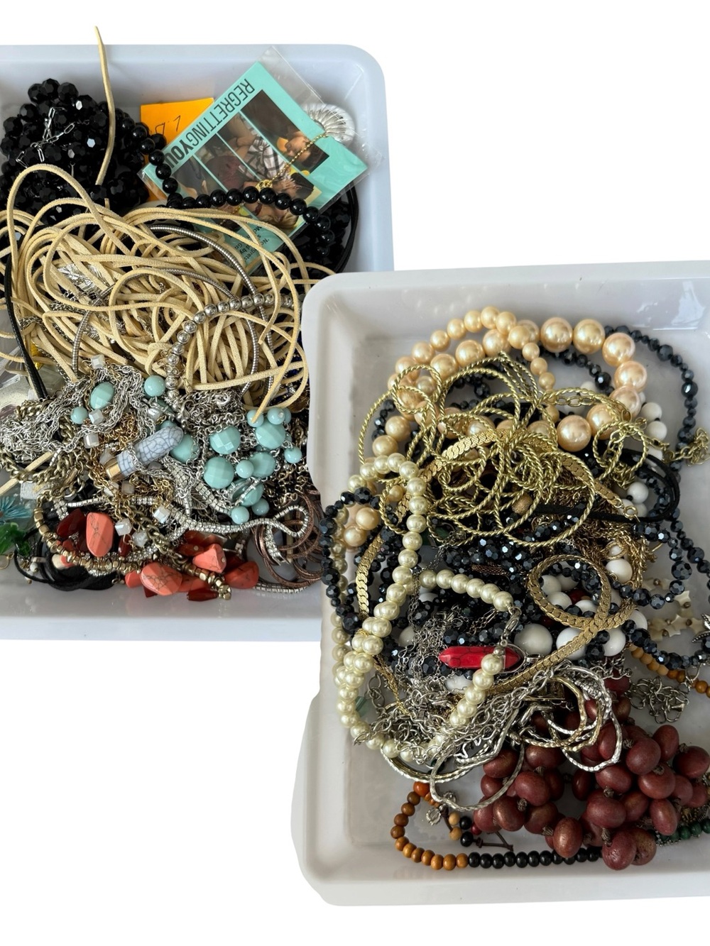 Mixed Womens Fashion Necklace Lot in Gold, Black, Pearl and Coral Tones boho